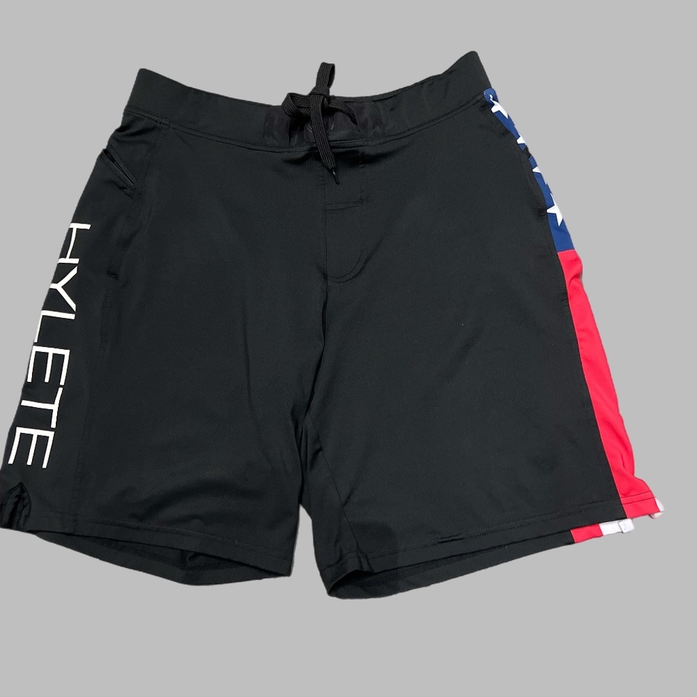 Hylete Shorts Mens Shorts SZ M Black Athletic Performance Train USA Flag